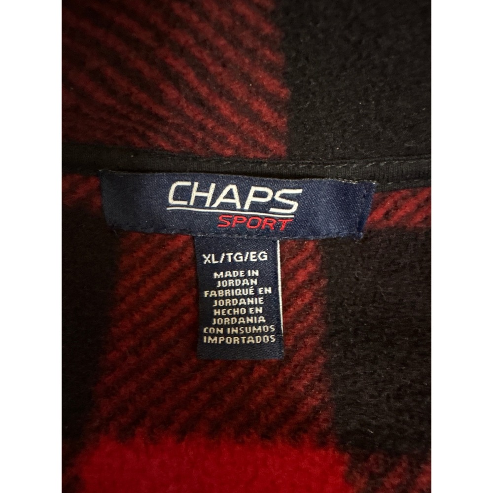 Chaps Sport XL Red Black Buffalo Plaid Fleece Full Zip Vest Pockets - Picture 2 of 7